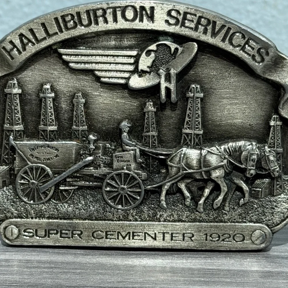 Vintage 1982 Halliburton Services Super Cementer 1920 Belt Buckle Oil Gas Promo